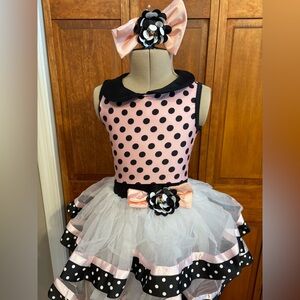 Weissman Pink and Black Polka Dot Dance Costume